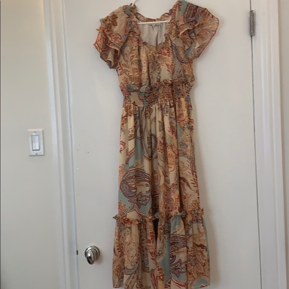 Moon river boho print maxi ruffle dress, small - Picture 3 of 3